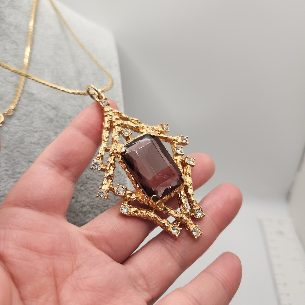 Vintage Art Deco Pendant Necklace Sarah Coventry Twilight Amethyst Rhinestone